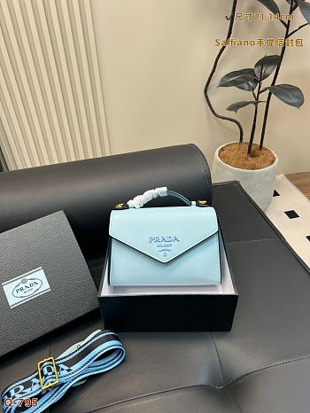 Colestore Prada Saffiano Leather Mini Envelope Crossbody Bag Light Blue 21x14cm