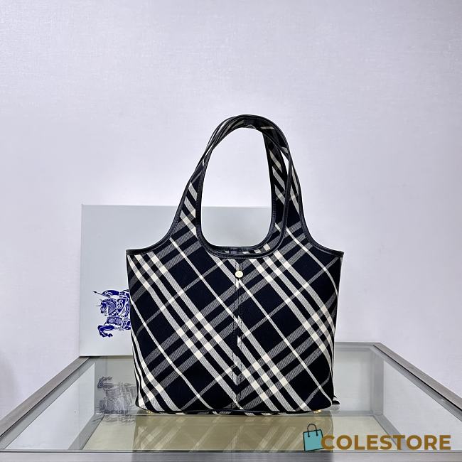 Colestore Burberry Embroidered Canvas Small Check Shopping Bag Black 41× 14 × 26cm - 1