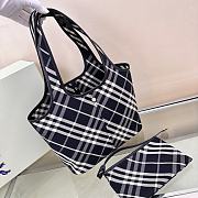 Colestore Burberry Embroidered Canvas Small Check Shopping Bag Black 41× 14 × 26cm - 3