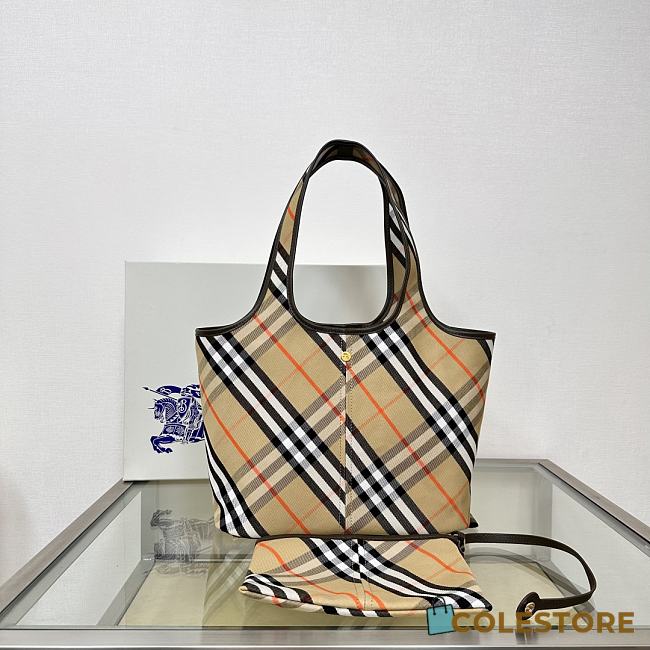 Colestore Burberry Embroidered Canvas Small Check Shopping Bag Beige Vintage 41× 14 × 26cm - 1
