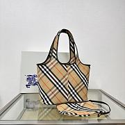 Colestore Burberry Embroidered Canvas Small Check Shopping Bag Beige Vintage 41× 14 × 26cm - 5