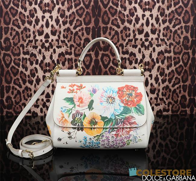 Colestore Dolce & Gabbana White Floral Printed Leather 25x12x20cm - 1