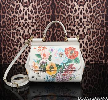 Colestore Dolce & Gabbana White Floral Printed Leather 25x12x20cm