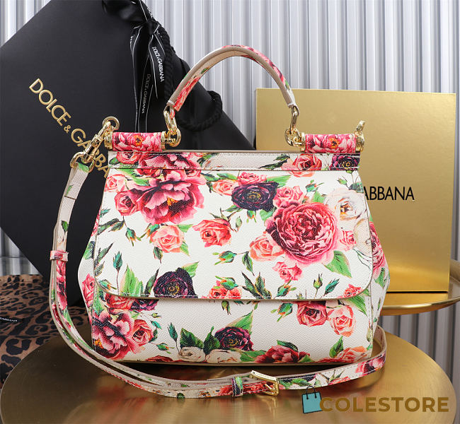 Colestore Dolce & Gabbana Sicilian Peony Pink Multi-Color Leather Top Handle 25x12x20cm - 1
