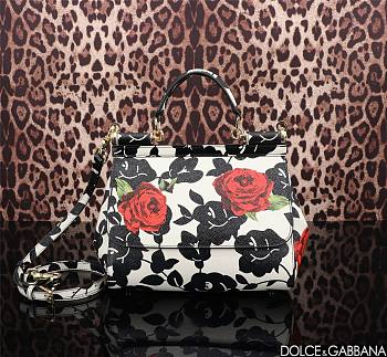 Colestore Dolce & Gabbana Dauphine Floral Print Medium Miss Sicily Satchel Black White 25x12x20cm