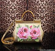 Colestore Dolce & Gabbana Sicily Top Handle Bag In A Metallic Gold Leather with Pink Rose Floral Print 25x12x20cm - 1