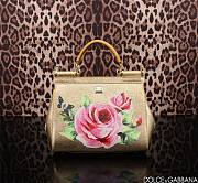 Colestore Dolce & Gabbana Sicily Top Handle Bag In A Metallic Gold Leather with Pink Rose Floral Print 25x12x20cm - 4