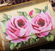 Colestore Dolce & Gabbana Sicily Top Handle Bag In A Metallic Gold Leather with Pink Rose Floral Print 25x12x20cm - 3
