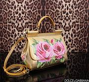 Colestore Dolce & Gabbana Sicily Top Handle Bag In A Metallic Gold Leather with Pink Rose Floral Print 25x12x20cm - 2