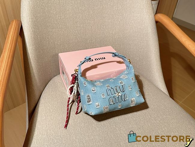 Colestore Miu Miu Denim Crossbody Flap 19×12×10cm - 1