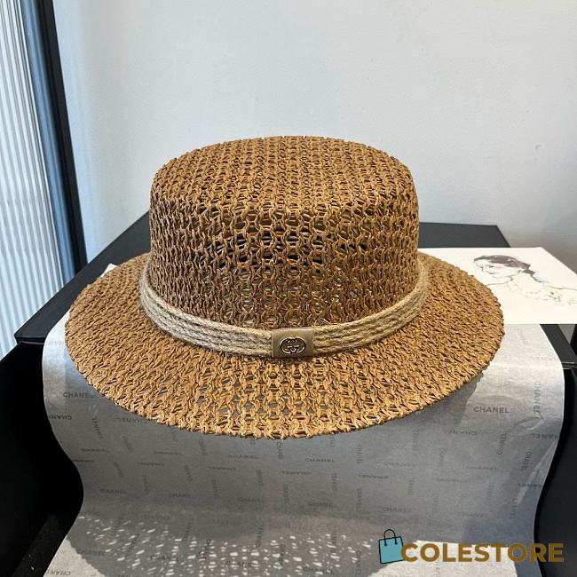 Colestore Gucci Raffia Straw Hat with GG Emblem 57cm - 1