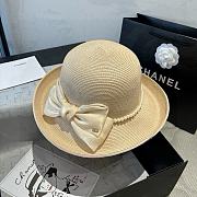 Colestore Chanel Elegant Straw Hat with Ivory Satin Bow & Pearl Band 57cm - 1