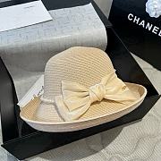 Colestore Chanel Elegant Straw Hat with Ivory Satin Bow & Pearl Band 57cm - 6