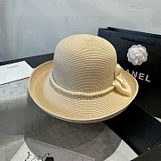 Colestore Chanel Elegant Straw Hat with Ivory Satin Bow & Pearl Band 57cm - 5