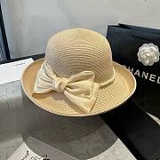 Colestore Chanel Elegant Straw Hat with Ivory Satin Bow & Pearl Band 57cm - 4