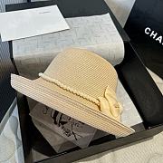 Colestore Chanel Elegant Straw Hat with Ivory Satin Bow & Pearl Band 57cm - 3
