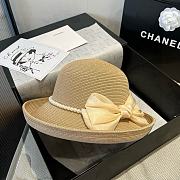 Colestore Chanel Elegant Straw Hat with Natural Bow & Pearl Band 57cm - 5