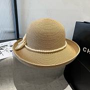 Colestore Chanel Elegant Straw Hat with Natural Bow & Pearl Band 57cm - 4