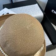 Colestore Chanel Elegant Straw Hat with Natural Bow & Pearl Band 57cm - 3
