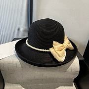 Colestore Chanel Elegant Straw Hat with Black Bow & Pearl Band 57cm - 3