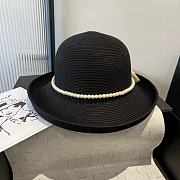 Colestore Chanel Elegant Straw Hat with Black Bow & Pearl Band 57cm - 2