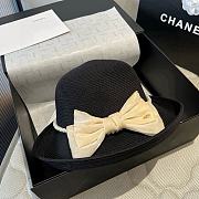 Colestore Chanel Elegant Straw Hat with Black Bow & Pearl Band 57cm - 5