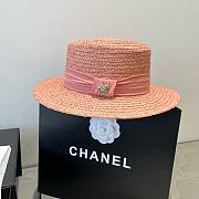 Colestore Chanel Pink Woven Straw Boater Hat with Heart Charm 57cm - 1
