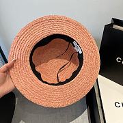 Colestore Chanel Pink Woven Straw Boater Hat with Heart Charm 57cm - 6