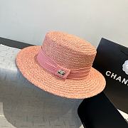 Colestore Chanel Pink Woven Straw Boater Hat with Heart Charm 57cm - 4