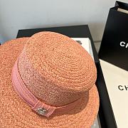 Colestore Chanel Pink Woven Straw Boater Hat with Heart Charm 57cm - 3