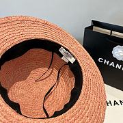 Colestore Chanel Pink Woven Straw Boater Hat with Heart Charm 57cm - 2