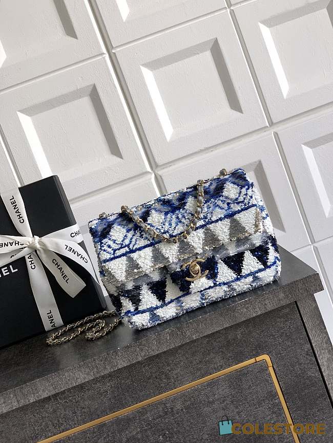 Colestore Chanel Blue Sequin Mini Flap Bag 20cm - 1