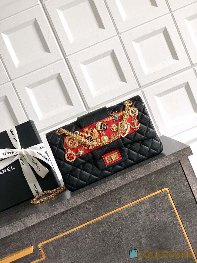 Colestore Chanel Black Quilted Wool 'Romanov Charms' 2.55 Reissue Bag 25.5cm - 1