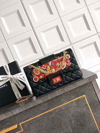 Colestore Chanel Black Quilted Wool 'Romanov Charms' 2.55 Reissue Bag 25.5cm
