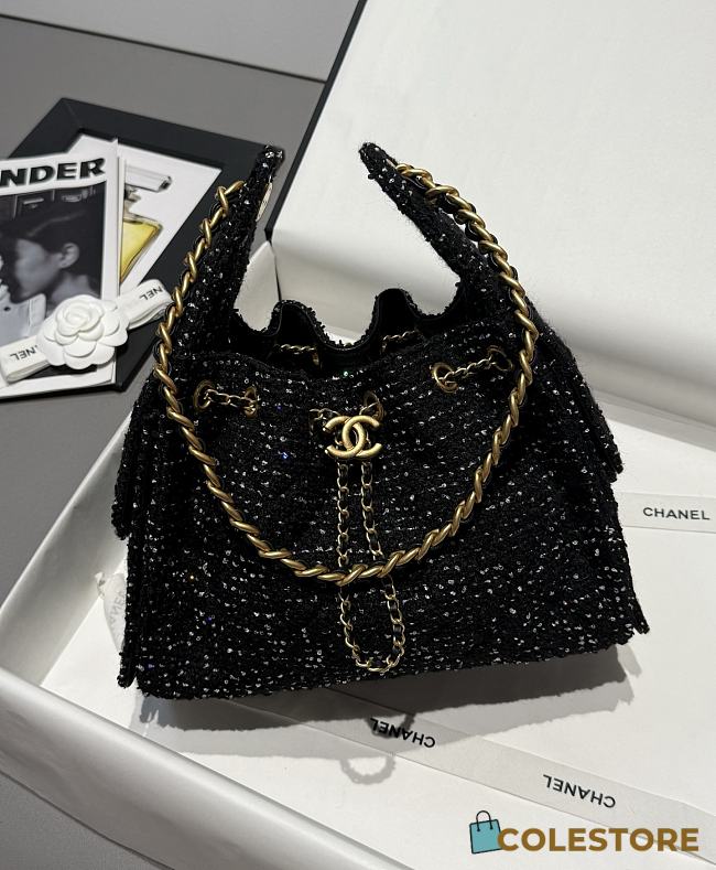 Colestore Chanel 25A Métiers d’Art Collection Tweed 25 Bag Small Hobo in Black 30x26x14cm - 1