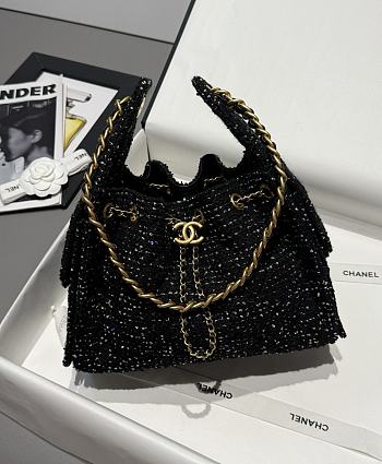 Colestore Chanel 25A Métiers d’Art Collection Tweed 25 Bag Small Hobo in Black 30x26x14cm