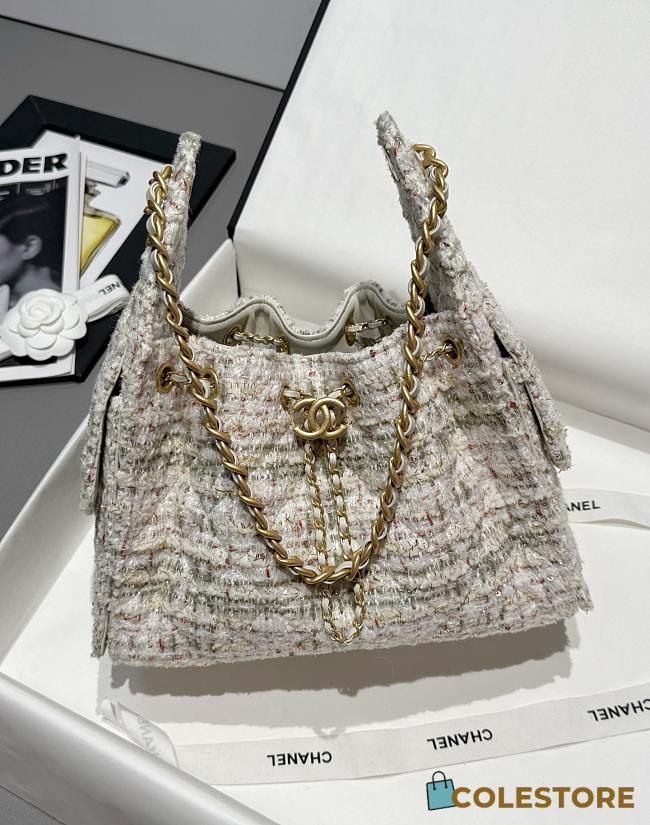 Colestore Chanel 25A Métiers d’Art Collection Tweed 25 Bag Small Hobo in White 30x26x14cm - 1
