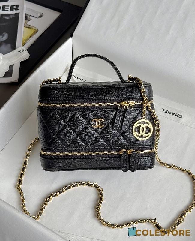 Colestore Chanel Long Vanity with Chain in Grained Calfskin Black 17x9.5x9cm - 1