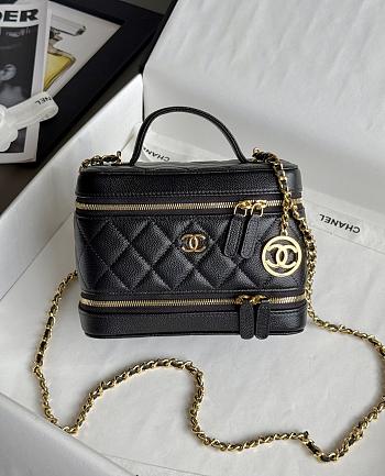 Colestore Chanel Long Vanity with Chain in Grained Calfskin Black 17x9.5x9cm