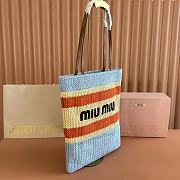 Colestore Miu Miu Style Crochet Raffia Tote Bag Blue/natural 30x38cm - 3