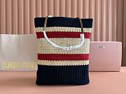 Colestore Miu Miu Style Crochet Raffia Tote Bag Navy/Red 30x38cm - 3