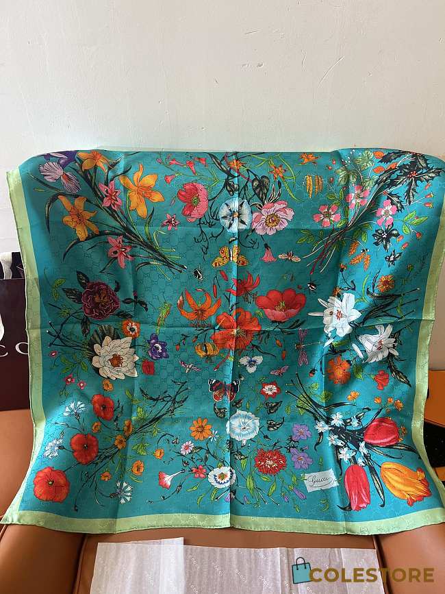 Colestore Gucci Flora Print Silk Carré Blue Silk 90x90cm - 1