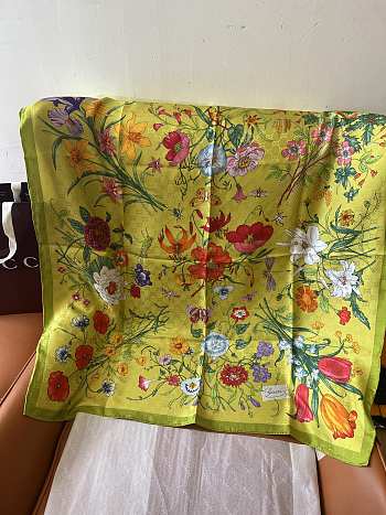 Colestore Gucci Flora Print Silk Carré Green Silk 90x90cm