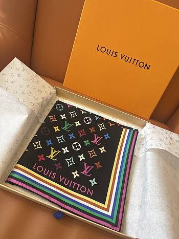 Colestore Monogram Multicolor Square Black Silk Scarf 90 LV x TM 