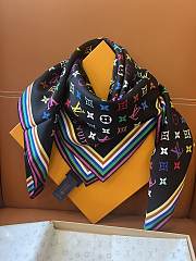 Colestore Monogram Multicolor Square Black Silk Scarf 90 LV x TM  - 4