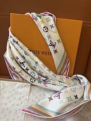 Colestore Monogram Multicolor Square White Silk Scarf 90 LV x TM  - 6