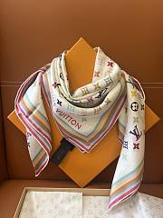 Colestore Monogram Multicolor Square White Silk Scarf 90 LV x TM  - 5