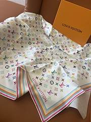 Colestore Monogram Multicolor Square White Silk Scarf 90 LV x TM  - 4