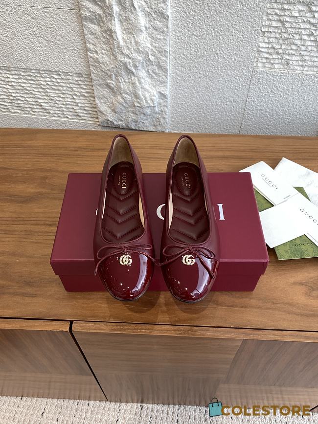Colestore Gucci Women's Ballet Flat with Double G Rosso Ancora Red Leather  - 1