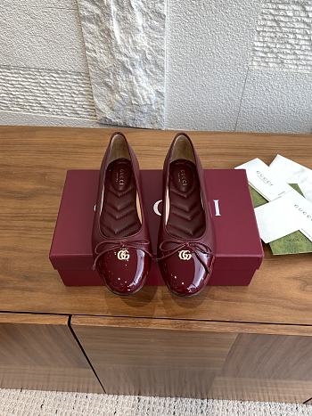 Colestore Gucci Women's Ballet Flat with Double G Rosso Ancora Red Leather 